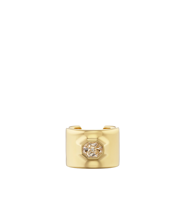 Image 1 of 2 - GOLD - Uniform Object Prong Gauge Ring is handcrafted from 18k yellow gold and features a 1.01 ct octagon-cut champagne diamond set within the brand's signature gauge-inspired prong setting. Main Material: 18k Yellow Gold. Gold Weight: 18g. Stone: 1.01 ct Octagon-Cut Champagne Diamond. Handcrafted in New York City. Hirshleifers offers a range of pieces from this collection in-store. For personal consultation and detailed information about jewelry, please contact our dedicated stylist team at