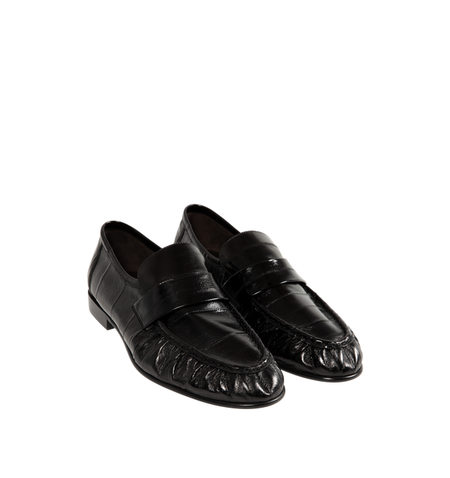 Image 2 of 4 - BLACK - THE ROW Soft Loafer featuring artisanally-crafted loafer in paneled eelskin leather with natural pleating effect and hand-painted leather sole. 0.79 in. heel. 100% eelskin leather. Made in Italy.