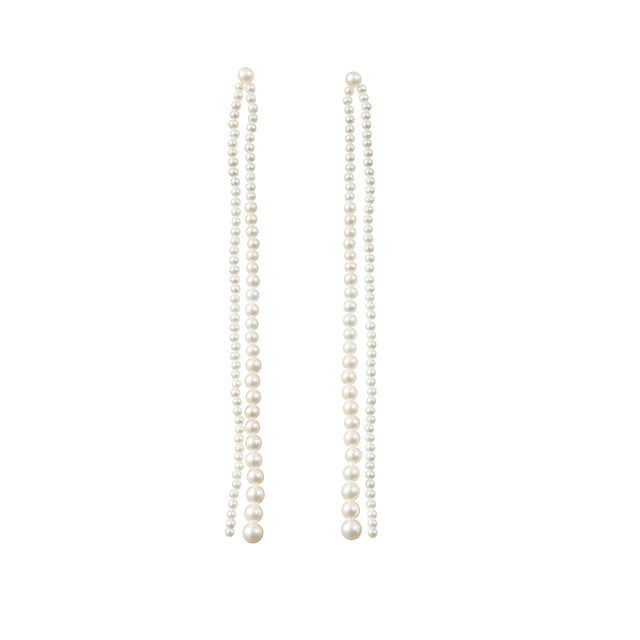 Image 1 of 2 - GOLD - SOPHIE BILLE BRAHE Promenade De Perles Par Earrings are a duster style with two freshwater pearl strands in decreasing size. 14K yellow gold. Handmade in Italy. For personal consultation and detailed information about jewelry, please contact our dedicated stylist team at personalshopping@hirshleifers.com.