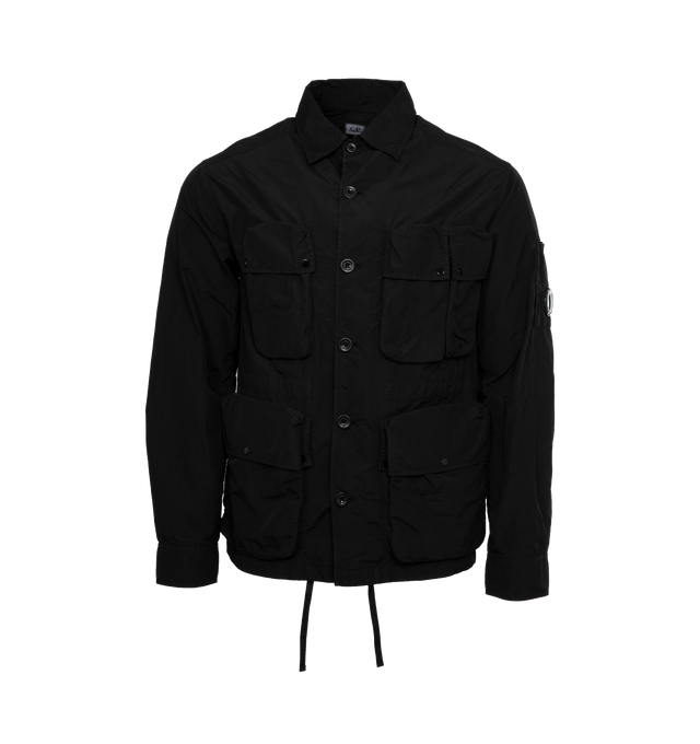 Image 1 of 3 - BLACK - C.P. COMPANY Flatt Nylon Utility Overshirt featuring classic collar, front button closure, four flap pockets and adjustable cuffs and hem. 100% polyamide/nylon. 