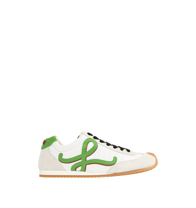 Image 1 of 5 - WHITE - LOEWE Ballet Runner 2.0 in nylon and calfskin featuring a hand-finished Louis Wain cat lace charm, asymmetrical toe shape, sock-like internal structure, a lightweight rubber outsole that extends to the toecap, shadow-effect L monogram at the side, embossed Anagram on the tongue and injected rubber LOEWE on the heel tab. Nylon/calf. Made in Italy.