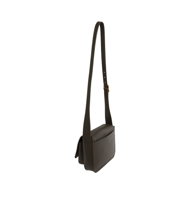 Image 2 of 3 - BROWN - Saint Laurent Niki satchel crafted from finely grained leather, fully lined in tonal leather. Featuring two compartments, an adjustable strap for bespoke carry options., bronze-toned hardware, magnetic closure, and one zip pocket. Measures 8.5 inches wide x 6.3 inches high x 3.1 inches deep with 18.5 inch strap drop. Made in Italy.
