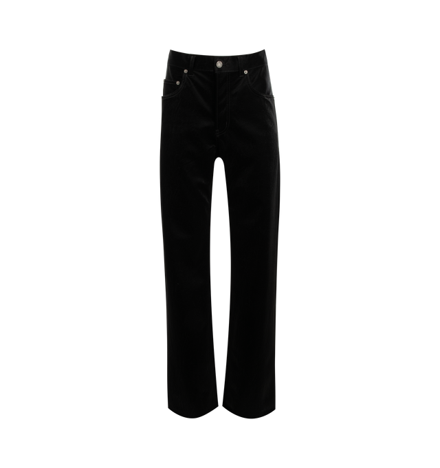 Image 1 of 3 - BLACK - Saint Laurent High waisted 5-pocket jeans with a long, wide leg fit. Featuring zip fly with button closure, waistband with belt loops. 50% viscose, 50% polyurethane. Made in Italy. 