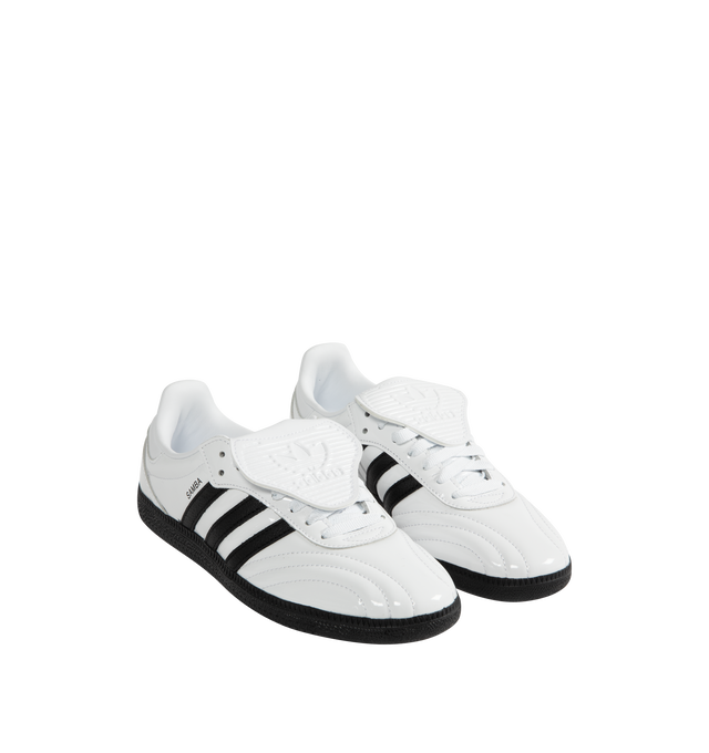 Image 2 of 5 - WHITE - ADIDAS Samba Long Tongue Shoes featuring a fold-over tongue, regular fit, lace closure, patent leather upper and rubber outsole.