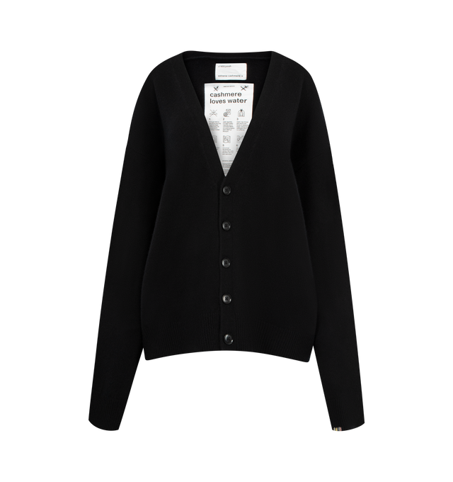 Image 1 of 2 - BLACK - EXTREME CASHMERE Jonah Sweater featuring a slouchy, relaxed-fit cashmere cardigan with a deep v-neck, fastened with five corozo buttons and rib-knit hem and cuffs. 94% cashmere, 5% nylon, 1% elastane.