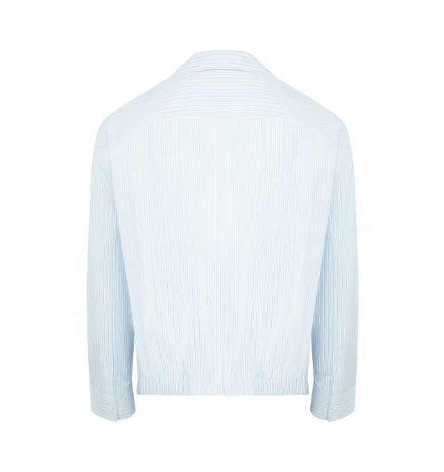 Image 4 of 4 - BLUE - LOEWE Shirt in lightweight cotton featuring a vertical stripe pattern with horizontal stripes at the cuffs, regular fit, regular length, camp collar, button front fastening, buttoned cuffs, chest patch pocket and LOEWE L embroidery placed at the front. Cotton. Made in Italy.