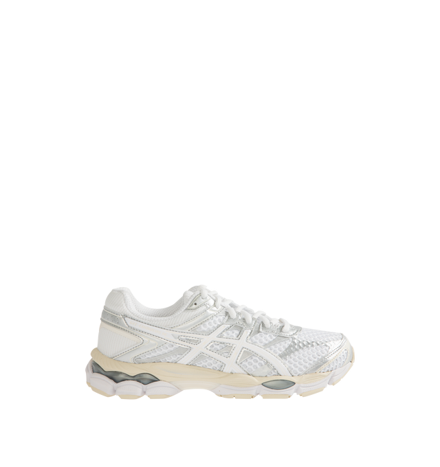 Image 1 of 5 - WHITE - ASICS Gel-Cumulus 16 Sneaker featuring breathable mesh underlays, 2010s design aesthetics, FLUIDRIDE technology, rearfoot and forefoot GEL technology and lace up closure.