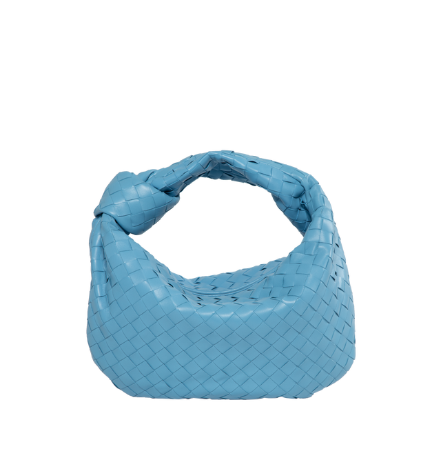 Image 1 of 3 - BLUE - BOTTEGA VENETA Teen Jodie Woven Leather Bag featuring a knotted shoulder strap, single compartment, top zip closure and lined. 8.3" x 14.2" x 5.1". 100% lambskin. Made in Italy.  