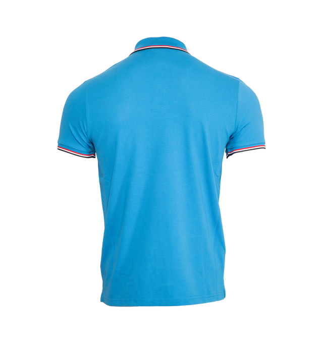 Image 2 of 2 - BLUE - MONCLER polo shirt featuring contrast trim and logo. 100% cotton.  