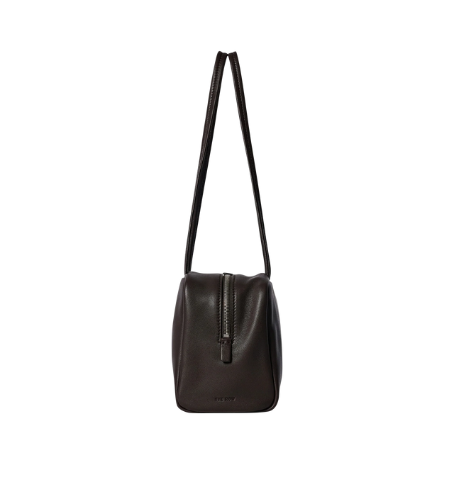 Image 3 of 3 - BROWN - THE ROW Astra Bag featuring soft bowling bag in glossy nappa leather with flat base, elongated flat handles and dual zipper closure. 9.84 x 5.51 x 4.33 in. 100% lambskin leather. Lined in 100% lambskin leather. Made in Italy.