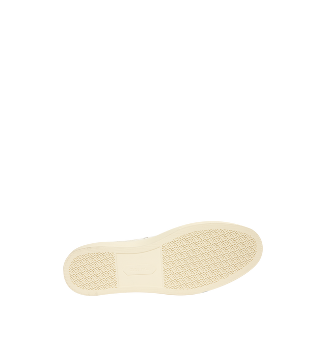 Image 4 of 5 - WHITE - TOM FORD Cambridge Suede Low-Top Sneakers featuring contrast smooth leather straps on the sides, flat heel, round toe, lace-up vamp, lozenge logo on the heel and rubber outsole. Lining: Leather. Made in Italy.