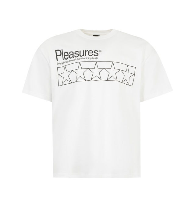 Image 1 of 2 - WHITE - PLEASURES Supplements Graphic T-Shirt featuring relaxed fit, crewneck, short sleeves and graphic on front. 100% cotton.