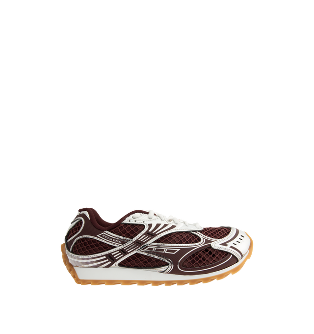 Image 1 of 5 - BROWN - BOTTEGA VENETA Orbit Sneaker featuring lace-up front, metallic rubber, mesh and fishnet panels, signature intrecciato weave and gripped soles. Rubber outsole. Made in Italy.