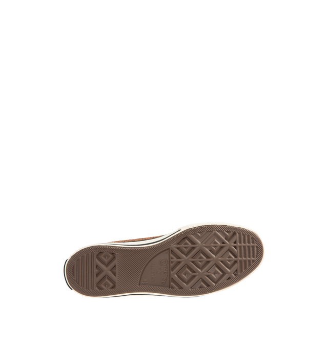 Image 4 of 5 - BROWN - CONVERSE Chuck 70 Woven Leather High Top Sneaker featuring premium woven leather upper, OrthoLite cushioning, varnished, off-white midsole and toe cap, tonal laces and signature leather Chuck Taylor ankle patch and classic All Star license plate.