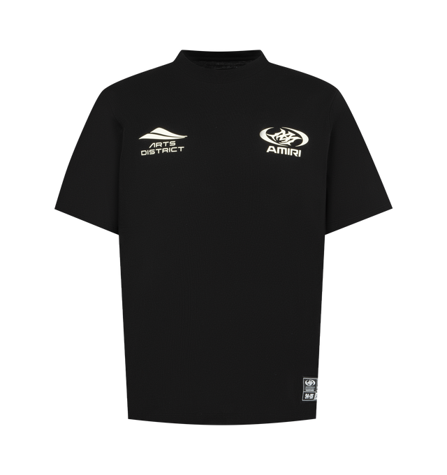 Image 1 of 2 - BLACK - AMIRI Sporty LJ Reg T-shirt featuring cotton jersey, logo graphic and text printed at chest and back, rib-knit crewneck and dopped shoulders. 100% cotton. Made in Italy.