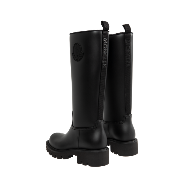 Image 3 of 4 - BLACK - MONCLER Kickstream High Rain Boots featuring PVC and nylon upper, fabric insole, TPU welt, EVA tread, drawstring fastening and waterproof. Calf height 35 cm. Sole height 4 cm. Upper: 100% polyvinyl chloride. Lining: 80% polyamide/nylon, 20% elastane/spandex. Sole: 100% elastodiene. Made in Italy