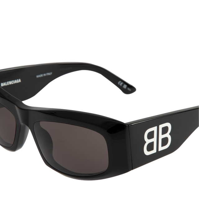 Image 3 of 3 - BLACK - BALENCIAGA Squared Sunglasses featuring acetate frame, squared shape, thick frame and logo on arms. Frame material: acetate. Lens material: bio nylon.