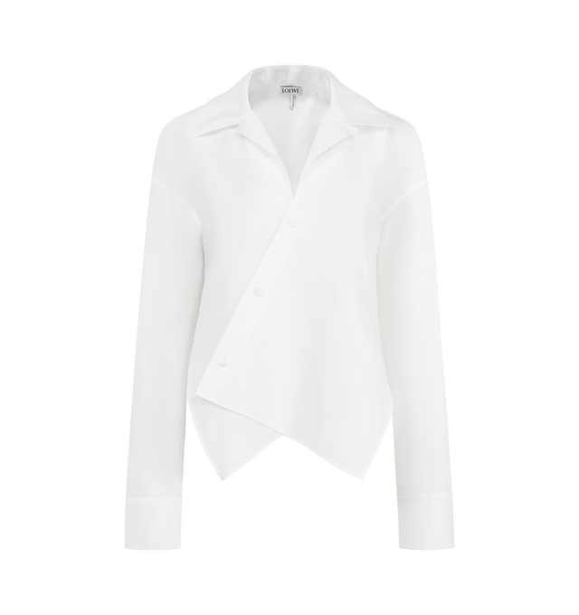 Image 1 of 2 - WHITE - LOEWE Shirt in lightweight cotton poplin featuring an asymmetric front with a diagonal placket, relaxed fit, regular length, camp collar, button front fastening, buttoned cuffs and Anagram embroidery placed on the chest. Cotton. Made in Italy.