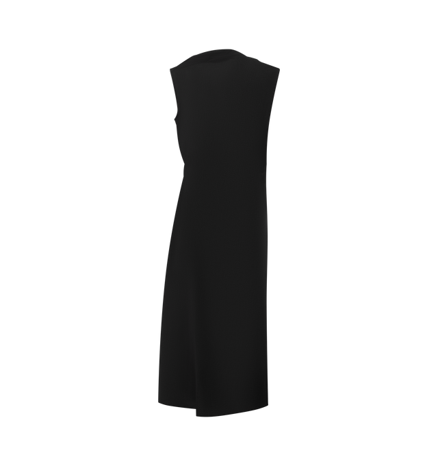 Image 2 of 2 - BLACK - JACQUEMUS Drap Dress featuring asymmetric column dress, fitted, textured transparent cotton poplin, crew neck, asymmetric sleeveless shoulders, draped waist, mid-calf length and invisible side zipper. 80% cotton, 20% polyamide. Made in Bulgaria.