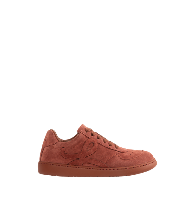 Image 1 of 5 - ORANGE - LOEWE Jambo Sneaker in suede calfskin featuring a full monochrome look with an asymmetric toe shape, a nappa fussbett, 25mm heel, lace closure, L monogram at the side, embossed LOEWE on the heeltab and Anagram-embossed rubber cupsole. Calf suede. Made in Italy.