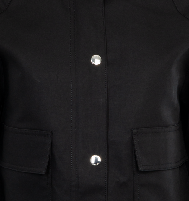 Image 3 of 3 - BLACK - TOTEME Cropped Cotton Jacket featuring wide and boxy silhouette, ample raglan sleeves, silver-tone zipper and snap buttons, utilitarian flap pockets and tonal lining. 100% organic cotton. 