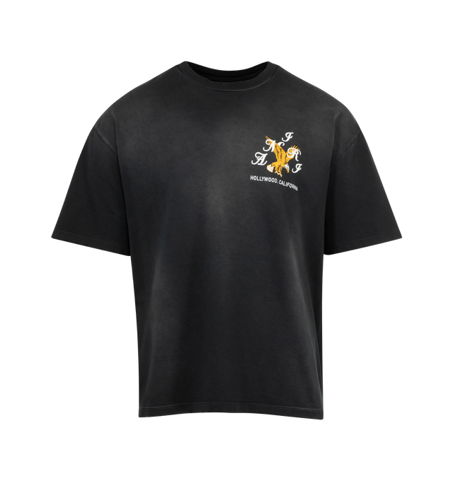 Image 1 of 2 - BLACK - AMIRI Crystal Eagle T-shirt featuring crew neckline, short sleeves, oversized fit, pullover style and graphic on front and back. 100% cotton.