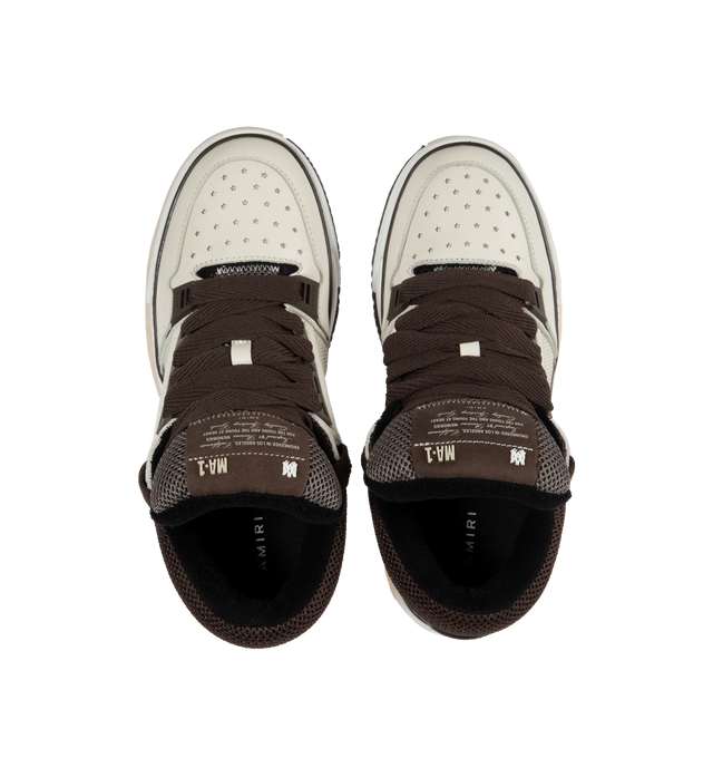 Image 4 of 5 - BROWN - AMIRI MA-1 Platform Skate Sneakers featuring platform heel, round toe, star-shaped perforations, chunky lace-up vamp, branded label at the tongue, padded collar and tongue, MA monogram on the side and rubber outsole. 