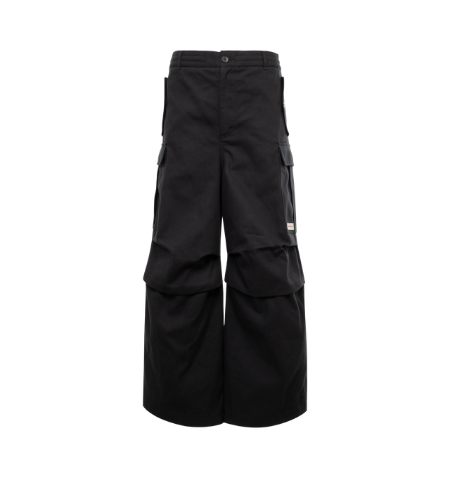 Image 1 of 3 - BLACK - MARNI Cargo Pant featuring draped details at the front and drawcord cuffs, elasticated waistband, side flap pockets, front button closure and zip fly. 65% cotton, 35% polyester. Made in Italy. 