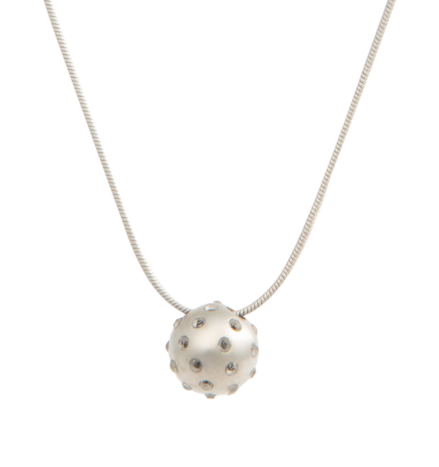 Image 2 of 2 - SILVER - Rick Owens Men's SS26 Temple Mini Orb Pendant is crafted from brass with faceted glass stone accents. Features a miniature orb pendant adorned with faceted hematite-style stones suspended from a snake chain necklace. Finished in a semi-shiny brushed palladium finish. Main Material: 100% Brass; Insert: 100% Glass. Made in Italy.
