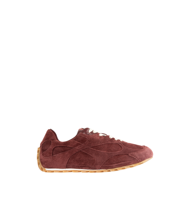 Image 1 of 5 - BROWN - BOTTEGA VENETA Orbit Flash Sneaker featuring low-top, lace-up closure, soft suede upper and rubber sole. Calfskin. Lining: lambskin. Made in Italy.