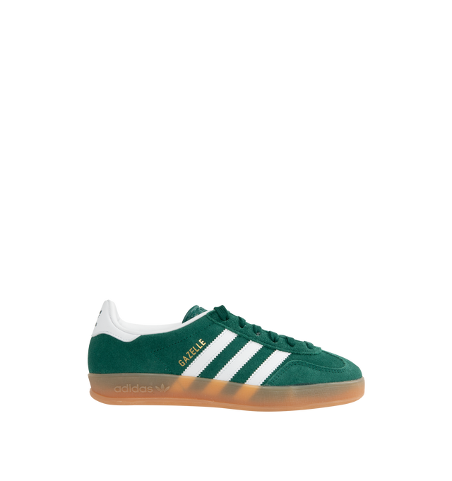 Image 1 of 5 - GREEN - ADIDAS Gazelle Indoor Sneakers are a lace-up style with suede uppers and gum outsoles. Textile linings. Unisex style in men's sizes.