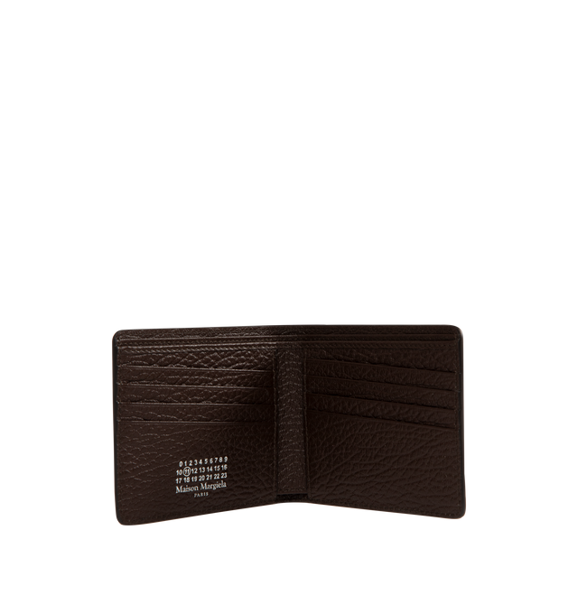 Image 3 of 3 - BROWN - MAISON MARGIELA Slim 2 Wallet featuring bifold wallet, two bill compartments, eight card slots, signature numbers print at interior and signature white stitching on back. 4.25"W x 3.75"H. 100% calf leather.