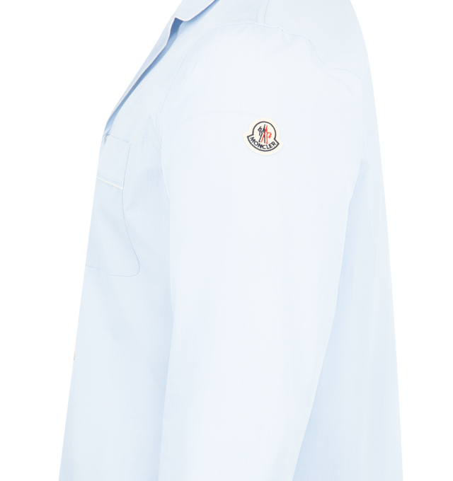 Image 3 of 3 - BLUE - MONCLER Shirt featuring snap button closure, chest pocket, long sleeves, adjustable cuffs and piped trim. 100% cotton.