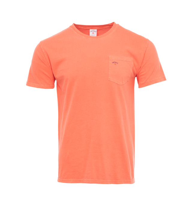 Image 1 of 2 - ORANGE - NOAH Core Logo Pocket T-shirt featuring logo print at the chest, crew neck, short sleeves, chest patch pocket and straight hem. 100% cotton.  