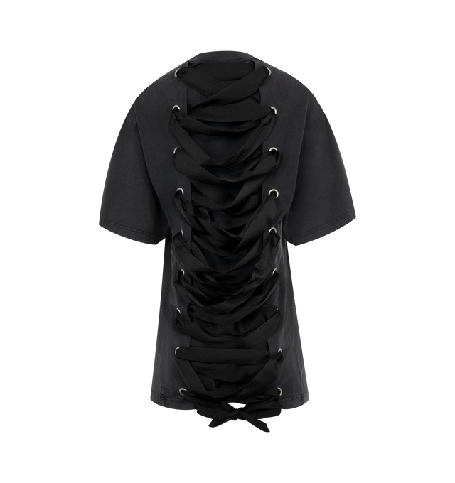 Image 2 of 2 - BLACK - BALENCIAGA Lace-Up Back Crewneck T-Shirt featuring round neck, back lace-up detail, dropped shoulders, short sleeves, straight hem, tonal stitching. 100% cotton. Made in Portugal.