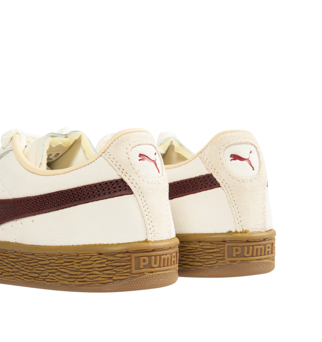 Image 3 of 5 - WHITE - PUMA x NAHMIAS Suede Vintage Sneaker featuring a distressed leather formstrip and trim, crochet laces, PUMA x Nahmias friendship lace beads, a Lets Be Friends interior graphic and round toe.
