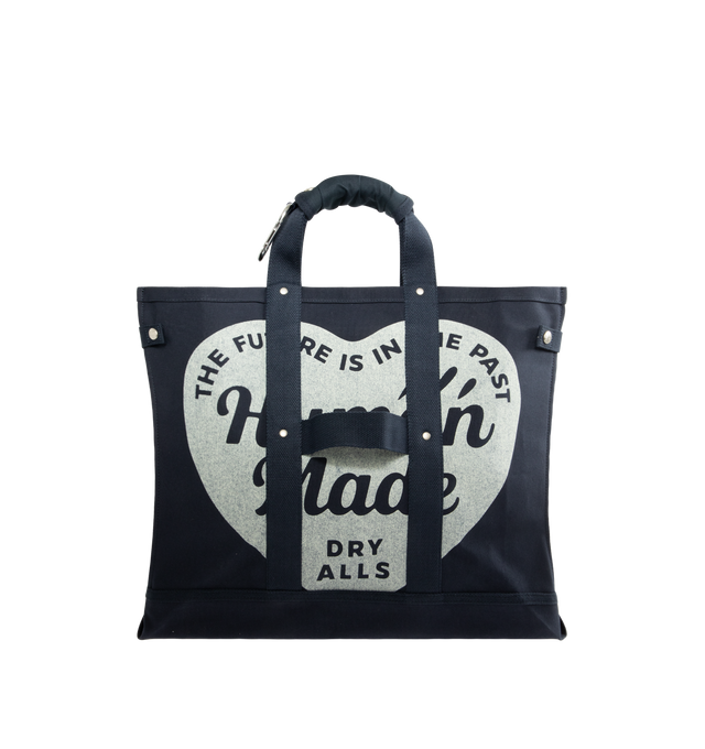Image 1 of 3 - NAVY - HUMAN MADE Tote Bag Large featuring heart-logo print, double top-handle and silver-tone hardware. 100% cotton.