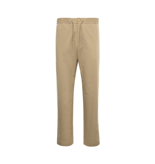 Image 1 of 3 - BROWN - MONCLER Gabardine Jogging Pants featuring lightweight cotton gabardine, drawstring waist, zipper and button closure, side slant pockets, back patch pocket and leather logo patch. 100% cotton. 