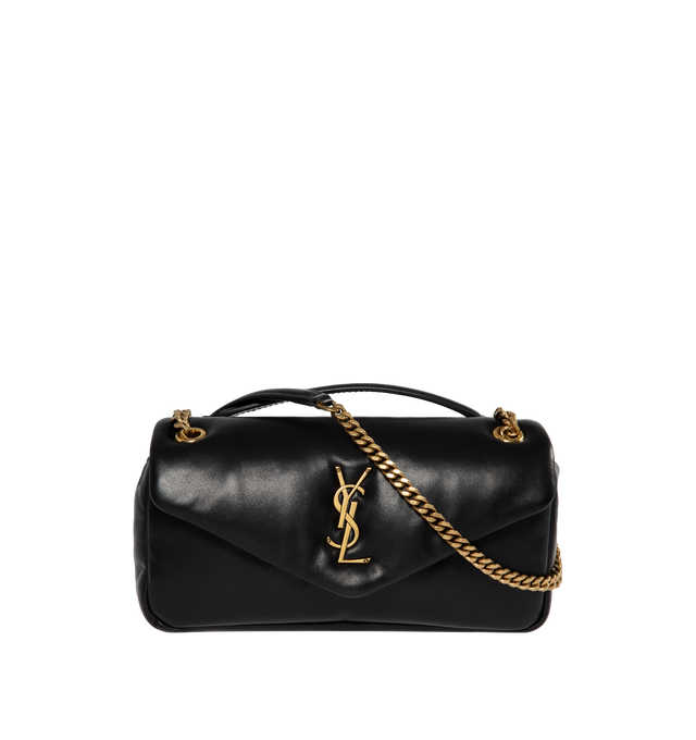 Image 1 of 4 - BLACK - SAINT LAURENT Calypso padded shoulder bag featuring snap button closure and one zip pocket. Chain drop 9.4". Dimensions: 2.8 x 5.5 x 10.6 inches. 100% leather. Made in Italy.  