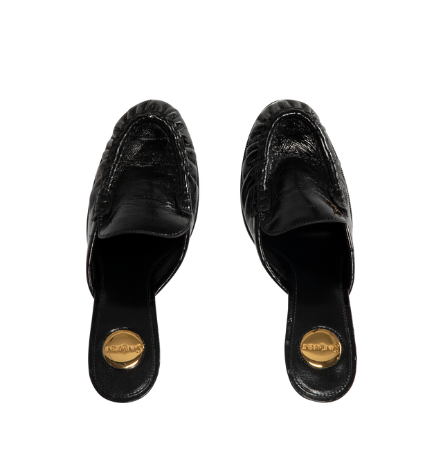 Image 4 of 4 - BLACK - SAINT LAURENT Le Loafer Mule featuring supple penny loafer mule pump, hand-stitched moc toe, covered block heel, round saint laurent-engraved metal plaque on the insole and leather sole. Heel height: 3.5 inches. Eel. Made in Italy.