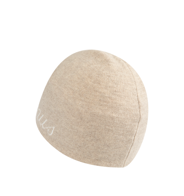 Image 2 of 2 - CHAMPAGNE - JACQUEMUS Jacquard Logo Beanie featuring knit beanie in wool and cashmere, unfolded shape and jacquard logo on the front. 70% virgin wool, 30% cashmere. Made in Italy.