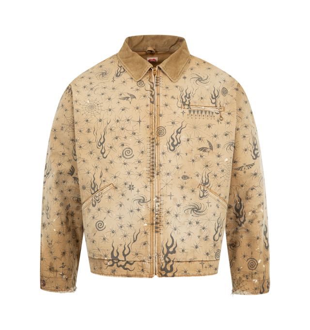 Image 1 of 3 - BROWN - SAINT MICHAEL DW Detroit Jacket Dr. Woo featuring zip front closure, 3 front pockets, collar and print throughout.