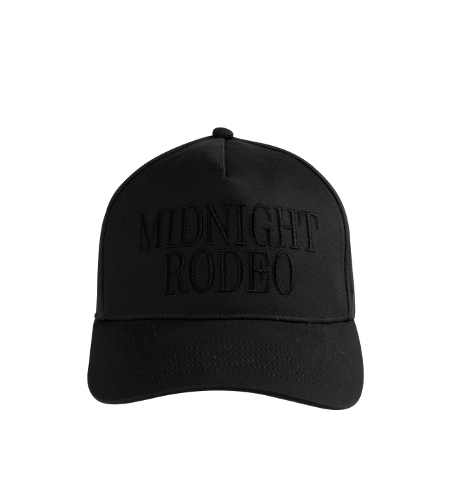 Image 1 of 2 - BLACK - MIDNIGHT RODEO Blackout Trucker Hat featuring embroidered logo on the front, the collection name 'Youre Not Dreaming' on the side panel, MR acronym logo on the back, adjustable fit and custom lining with MR branding. Cotton/twill.