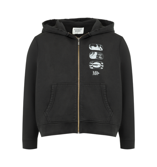 Image 1 of 2 - BLACK - MIDNIGHT RODEO Auto Full Zip Sweatshirt featuring kangaroo pocket, front and back graphic and fleece lining. 100% cotton.
