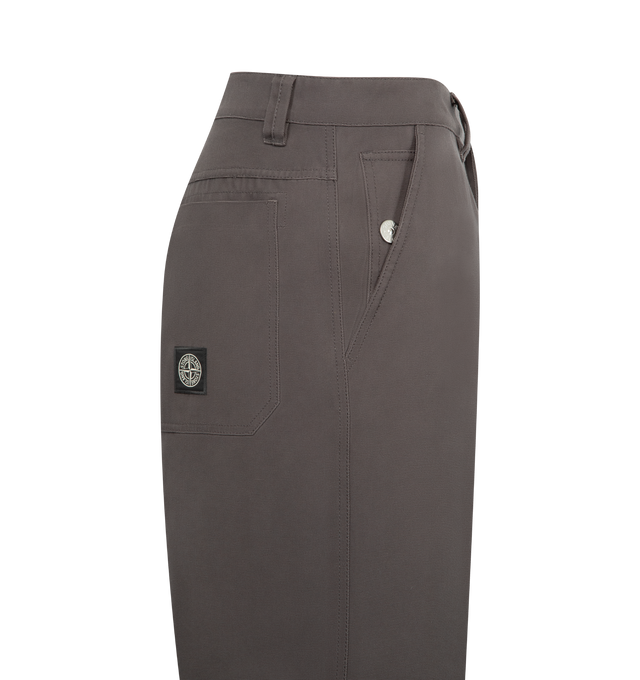 Image 3 of 3 - GREY - STONE ISLAND Loose Fit Trousers featuring angled hand pockets with second vertical snap pocket on right side, back patch pockets, one with flap and concealed double snap, and the other with Compass logo patch, zip fly and button fastening and loose fit. 100% cotton.