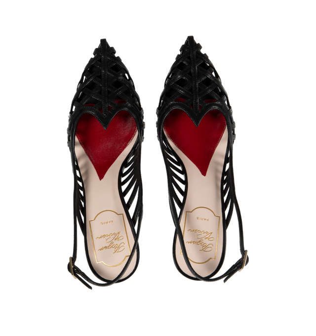 Image 4 of 4 - BLACK - ROGER VIVIER I Love Vivier Multistrap Slingback Pumps featuring leather upper, ankle strap, leather insole with heart-shaped insert, lacquered heel 3.3 ins and leather outsole. 