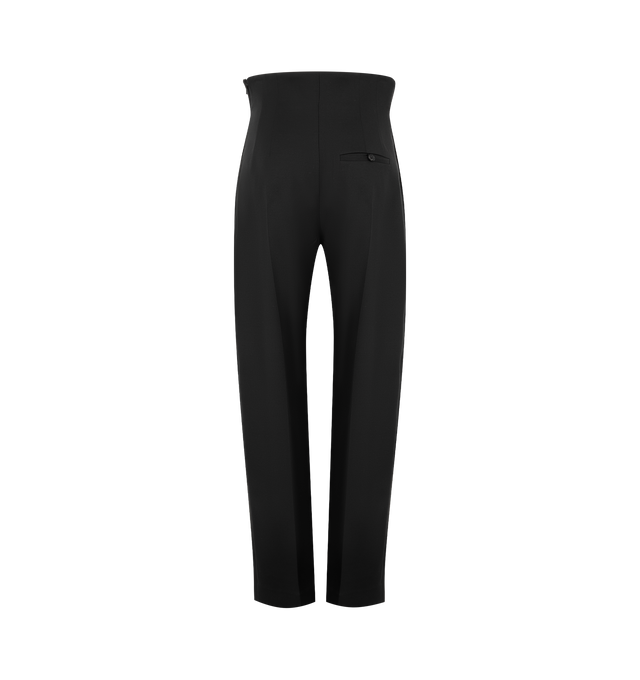 Image 2 of 3 - BLACK - Khaite Womens Trousers are crafted from wool silk cady. Feature a mid-rise waist, wide-leg silhouette, sculpted bowed inseam, clean front pleats, elongated darts, and a jetted welt back pocket. Main Material: 74% Wool, 26% Silk. Made in the USA.