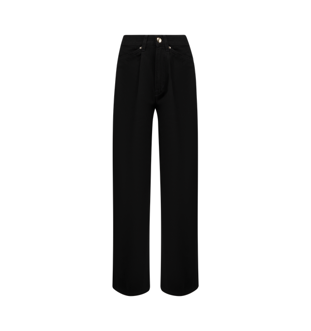 Image 1 of 3 - BLACK - RUADH The Archer Jean featuring high rise relaxed trouser jean tailored in rigid 100% regenerative cotton. Fits true to size and is intended for an oversized slouchy fit. Detailing includes RADH signature triple beltloops at back waist and semi-precious gold hardware. Zip fly, shank closure. Sleek and tailored, this jean is a polished classic. 100% regenerative cotton. Made in the USA.