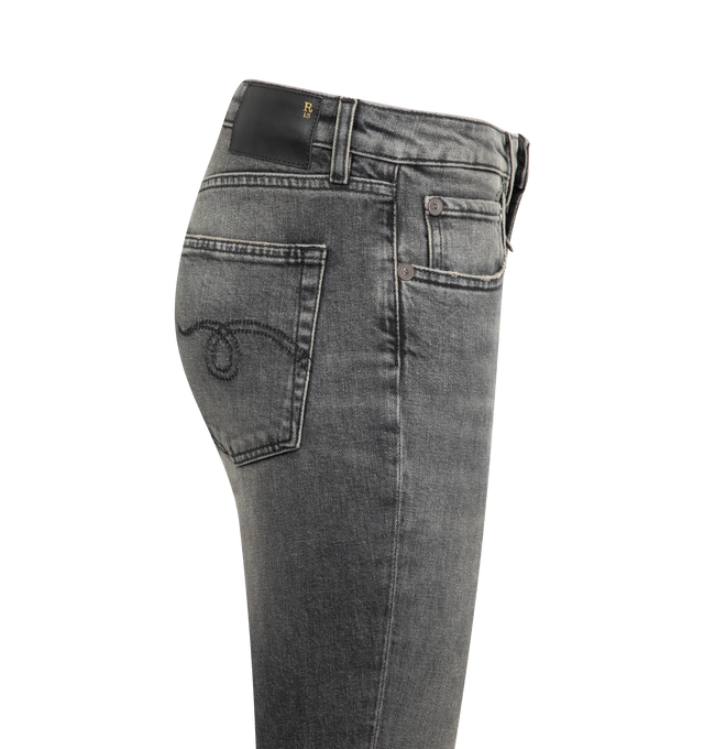 Image 3 of 3 - BLACK - R13 Kick Fit Jean featuring slim straight cropped jean with a subtle flare, made with mid-weight comfort stretch Japanese denim, 5 pocket style and button zip closure. 98% cotton, 2% polyurethane.