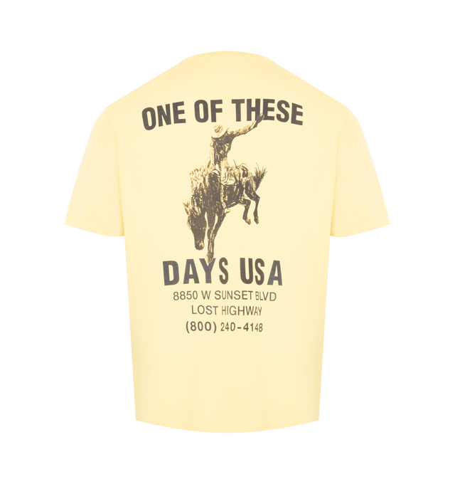 Image 2 of 2 - YELLOW - ONE OF THESE DAYS Break On Through T-Shirt featuring a ribbed crewneck, short sleeves and screen-printed graphics on front and back. 100% cotton.